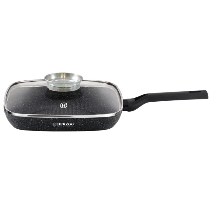 Herzog HR-2613: Sartén Grill De 28 Cm Con Tapa Con Perilla Aromática