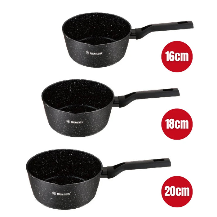 Herzog HR-2619: Juego de ollas para leche/salsa de 3 piezas con pico vertedor