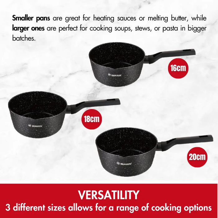 Herzog HR-2619: Juego de ollas para leche/salsa de 3 piezas con pico vertedor