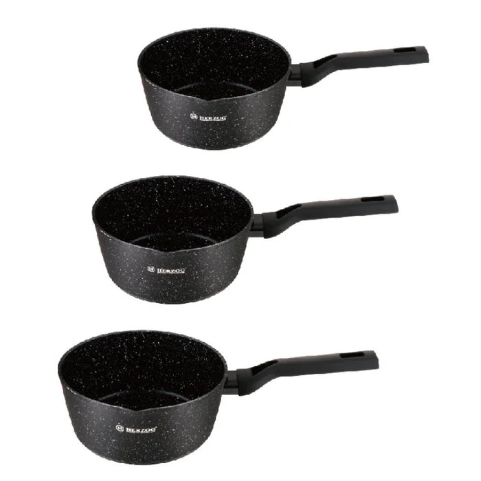 Herzog HR-2619: Juego de ollas para leche/salsa de 3 piezas con pico vertedor