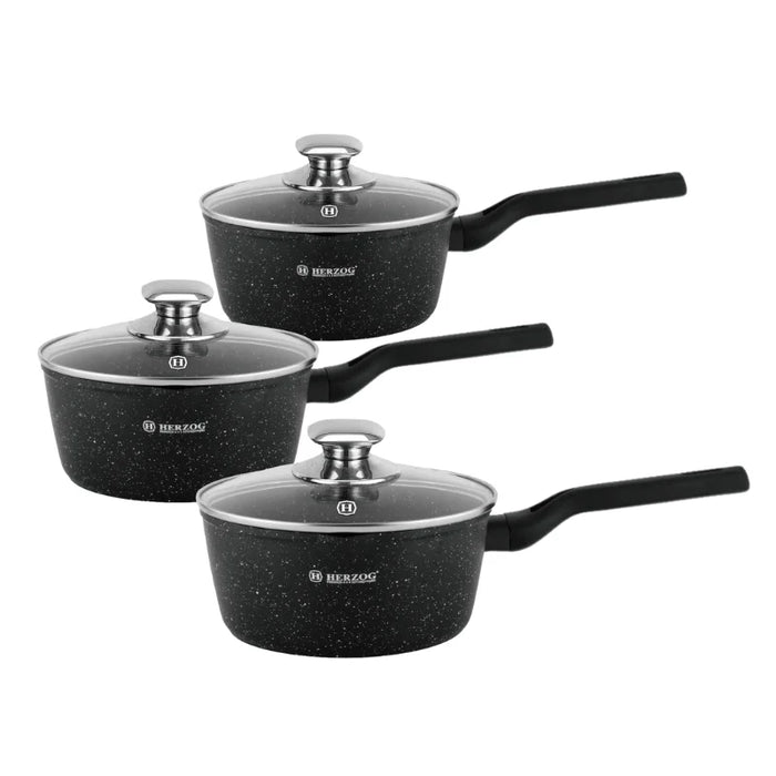 Herzog HR-2621: Juego de ollas para salsa con tapa de vidrio de 6 piezas