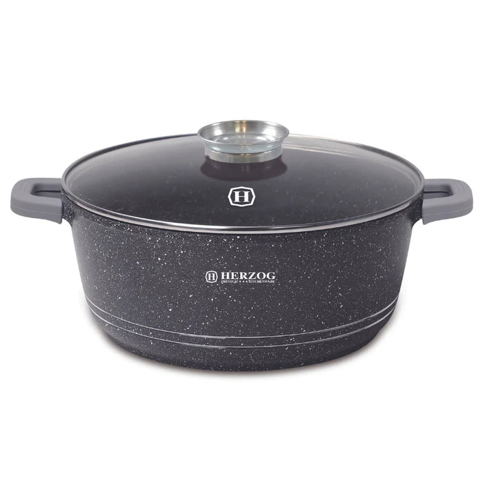 Herzog HR-5212: Cacerola revestida de mármol con pomo aromático de 44 cm - 25 L