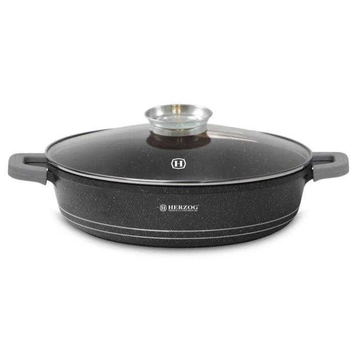 Herzog HR-5213: Cacerola poco profunda revestida de mármol de 32 cm con pomo aromático - 6,1 L
