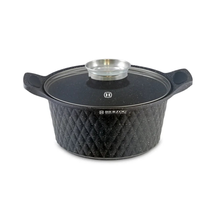 Herzog HR-5216: Cazuela revestida de mármol con diseño de diamante de 20 cm y perilla aromática - 2,4 L