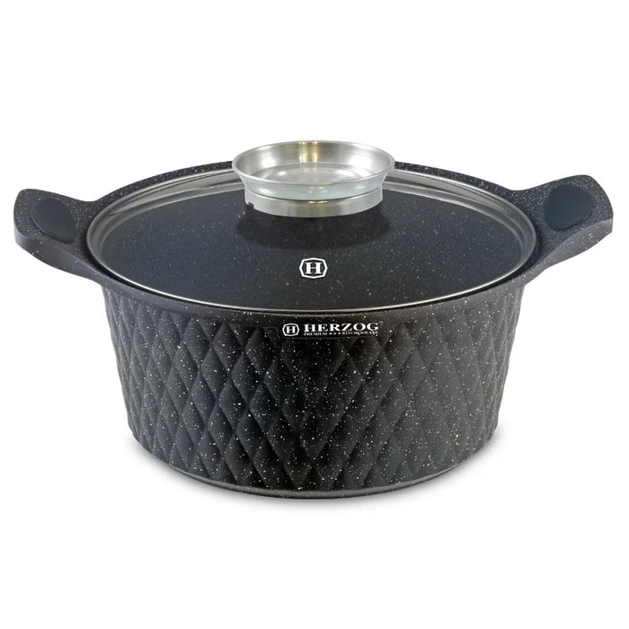 Herzog HR-5219: Cacerola revestida de mármol con diseño de diamante de 32 cm y perilla aromática - 9,7 L