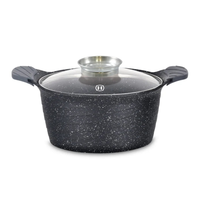 Herzog HR-5222: Cazuela revestida de mármol de 24 cm con pomo aromático - 4,6 L