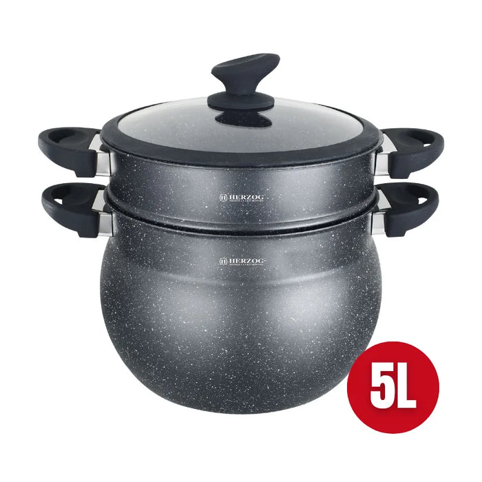 Herzog HR-2006: Olla para cuscús revestida de piedra negra - 5L