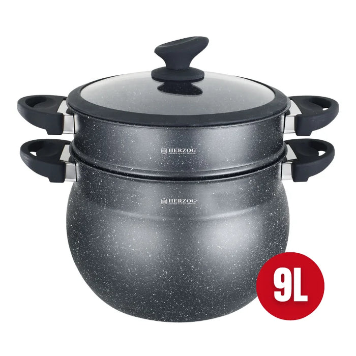 Herzog HR-2409: Olla para cuscús revestida de piedra negra - 9L