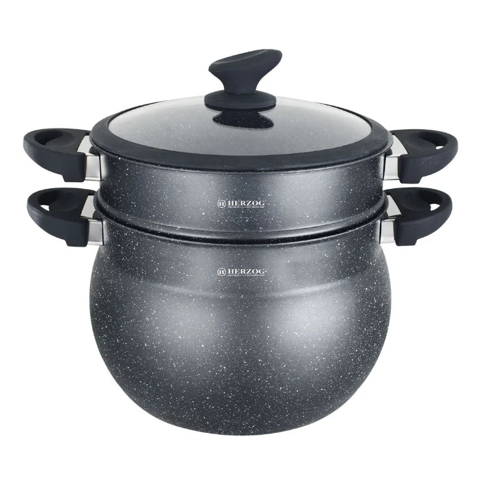 Herzog HR-2409: Olla para cuscús revestida de piedra negra - 9L