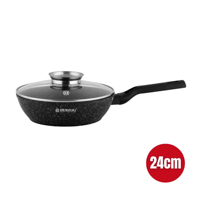 Herzog HR-2610: Sartén para freír de 24 cm con tapa con perilla aromática