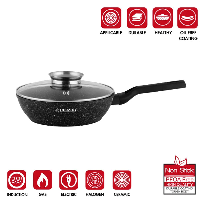 Herzog HR-2610: Sartén para freír de 24 cm con tapa con perilla aromática