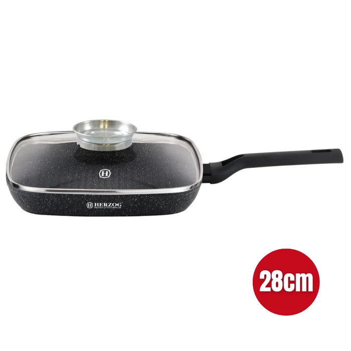 Herzog HR-2613: Sartén Grill De 28 Cm Con Tapa Con Perilla Aromática