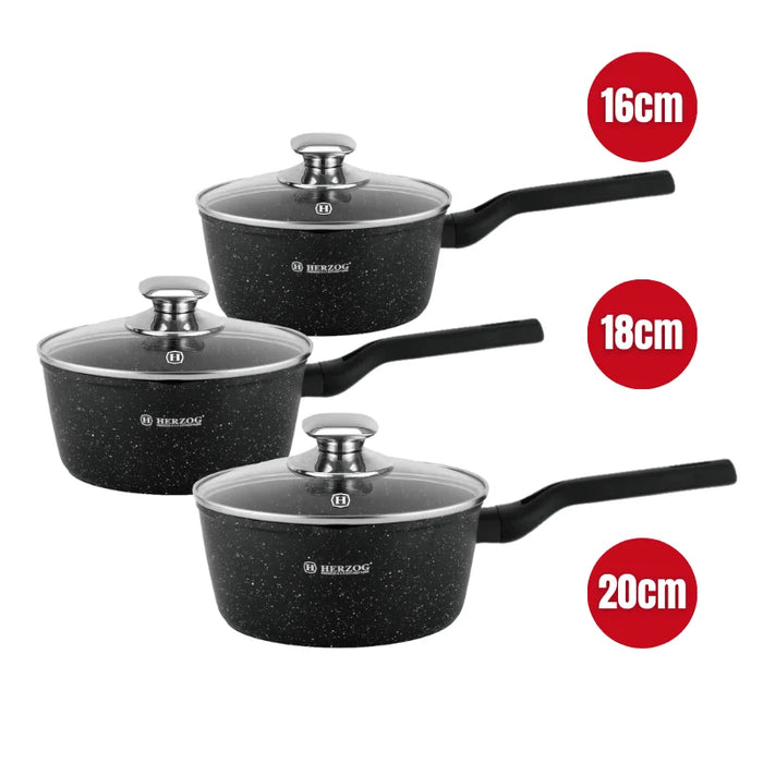 Herzog HR-2621: Juego de ollas para salsa con tapa de vidrio de 6 piezas