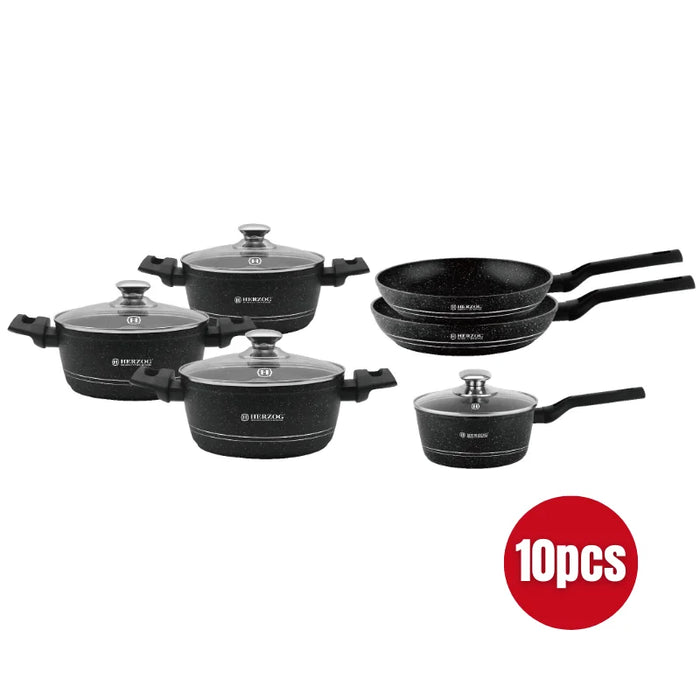 Herzog HR-2626: Juego de utensilios de cocina con revestimiento de mármol de 10 piezas
