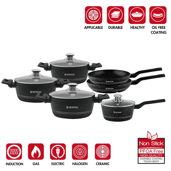 Herzog HR-2626: Juego de utensilios de cocina con revestimiento de mármol de 10 piezas