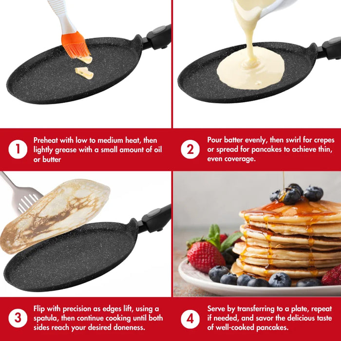 Herzog HR-3615: Sartén para crepes de mármol de 28 cm con mango desmontable