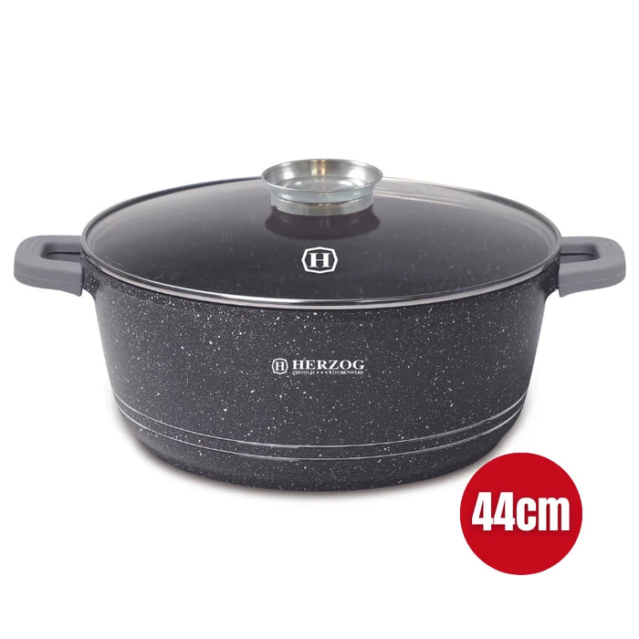 Herzog HR-5212: Cacerola revestida de mármol con pomo aromático de 44 cm - 25 L