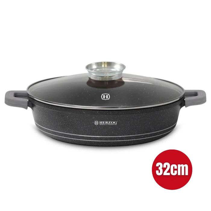 Herzog HR-5213: Cacerola poco profunda revestida de mármol de 32 cm con pomo aromático - 6,1 L