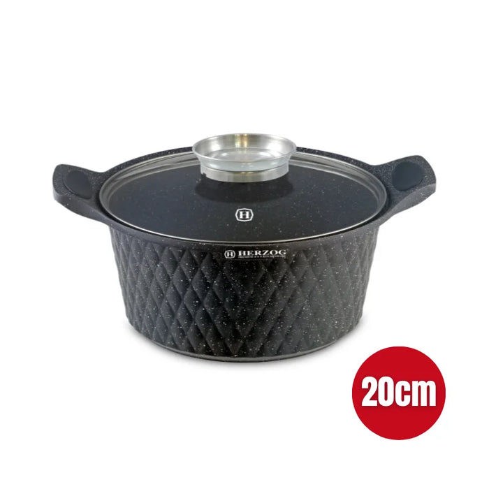 Herzog HR-5216: Cazuela revestida de mármol con diseño de diamante de 20 cm y perilla aromática - 2,4 L