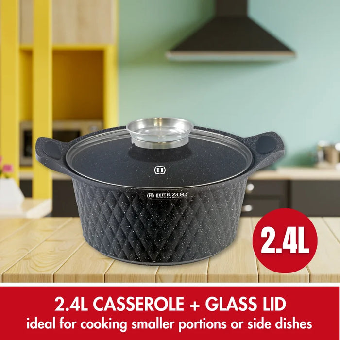 Herzog HR-5216: Cazuela revestida de mármol con diseño de diamante de 20 cm y perilla aromática - 2,4 L