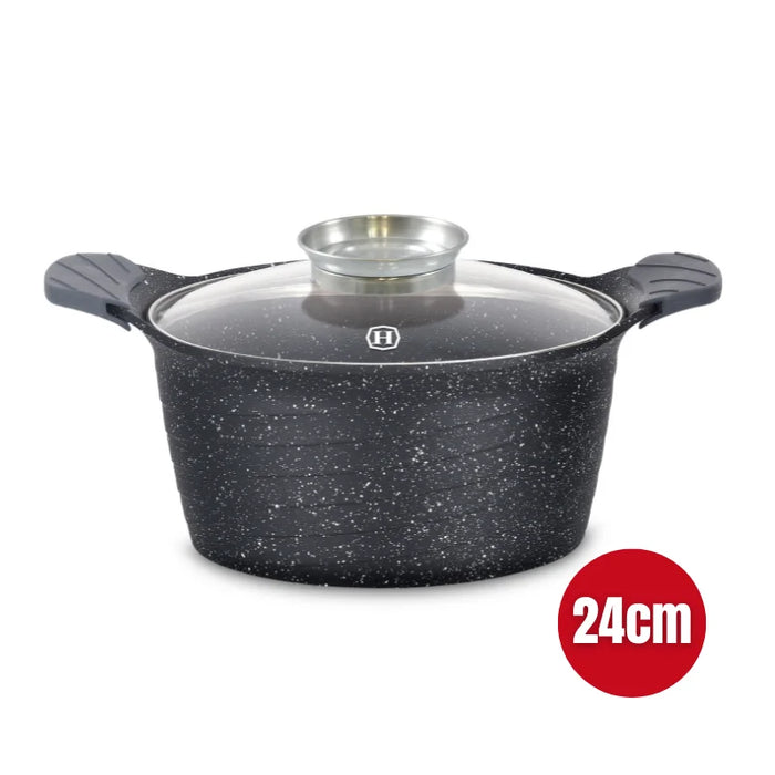 Herzog HR-5222: Cazuela revestida de mármol de 24 cm con pomo aromático - 4,6 L