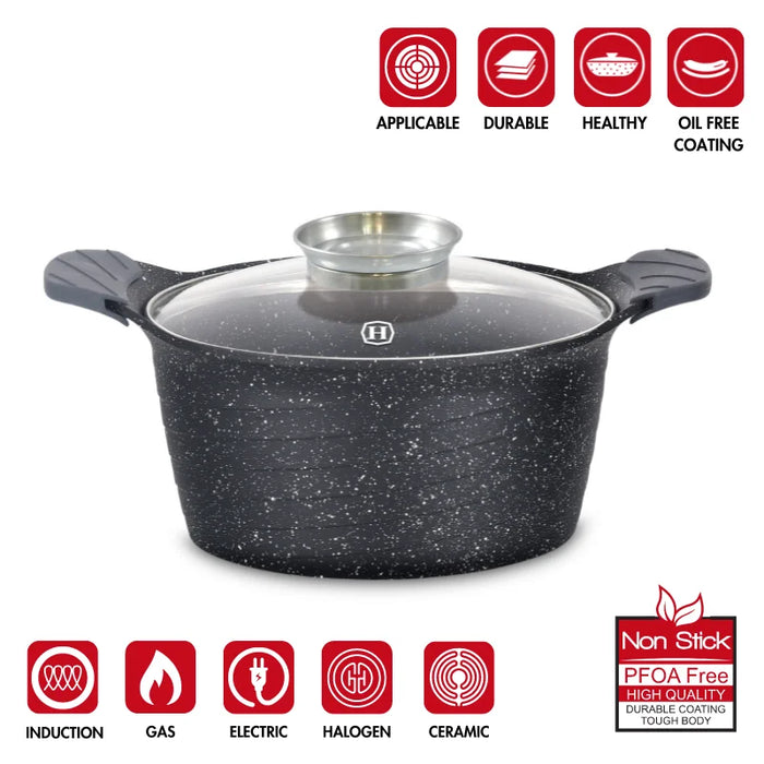 Herzog HR-5222: Cazuela revestida de mármol de 24 cm con pomo aromático - 4,6 L