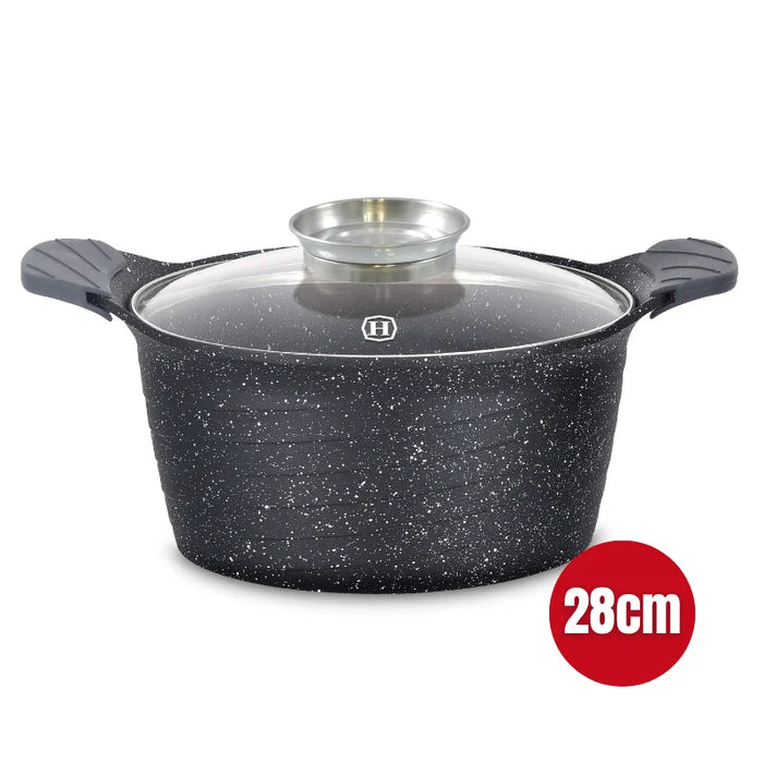 Herzog HR-5223: Cazuela revestida de mármol de 28 cm con pomo aromático - 7,1 L
