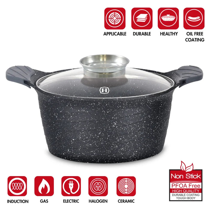 Herzog HR-5223: Cazuela revestida de mármol de 28 cm con pomo aromático - 7,1 L