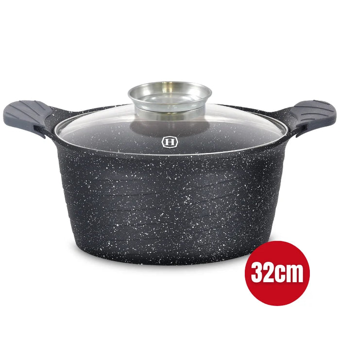 Herzog HR-5224: Cazuela revestida de mármol de 32 cm con pomo aromático - 10,2 L