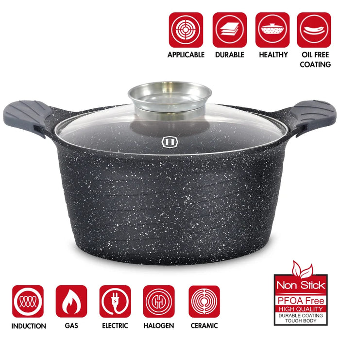 Herzog HR-5224: Cazuela revestida de mármol de 32 cm con pomo aromático - 10,2 L