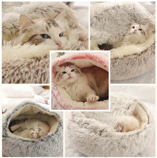 Cama para perros y gatos, 2 en 1, cama para mascotas, modo verano e invierno,cama redonda de felpa para perro y gato, casa cálida de felpa larga y suave para perros pequeños, nido 2 en 1, nuevo estilo