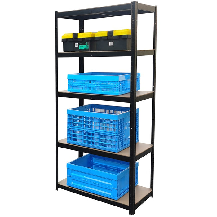 Estantería-metálica-kit-Negro-y-Marrón-180x90x40cm, carga-max. 175kg-por-balda-BronTools©,HG-8027BLK-Etagere-de-Rangement-Enduite-Noire-H-1-bronmart.com