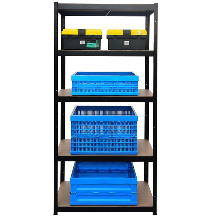 Estantería-metálica-kit-Negro-y-Marrón-180x90x40cm, carga-max. 175kg-por-balda-BronTools©,HG-8027BLK-Etagere-de-Rangement-Enduite-Noire-H-1-bronmart.com