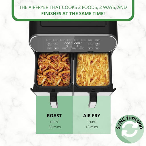 Freidora Sin Aceite Doble 8 L y 1700 W Pantalla LED Táctil 8 en1 Airfryer XXL  | BronKitchen©