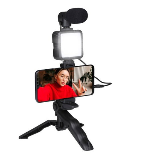 Grundig ED-38135: Kit 3 en 1 de estudio selfie para vlogging con iluminación, micrófono y trípode -Bronmart