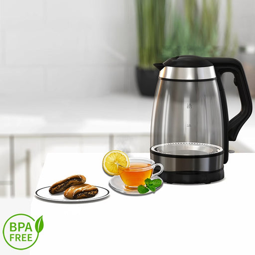 Hervidor de agua, de vidrio eléctrico de 1.8L con indicador de luz LED 2200W | BronKitchen©