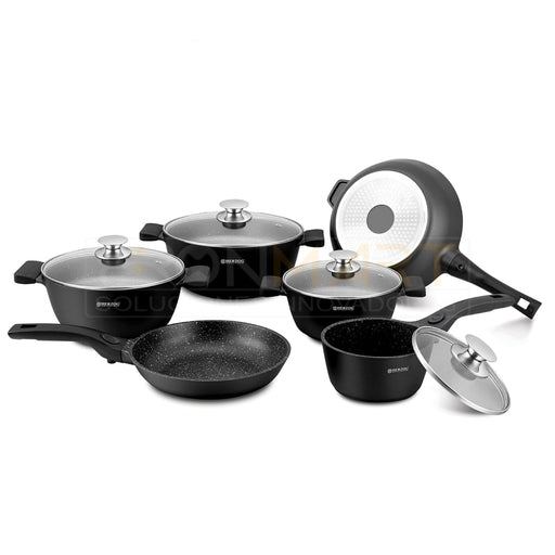 Baterías de Cocina Inducción Antiadherente con Boquillas, Juego de Cocina de Aluminio Reforzado sin PFOA, Apta Para Todo Tipo de Cocinas, 12 piezas, Cobre, Bronce,bronmart.ES