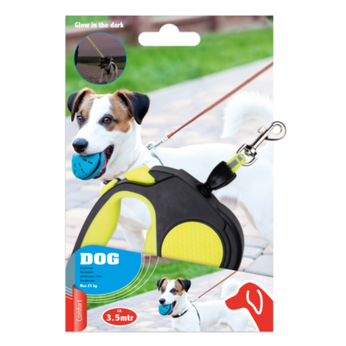 Pet Treatment ED-41661: Correa retráctil para perros que brilla en la oscuridad - 3,5 m, amarilla - Bronmart