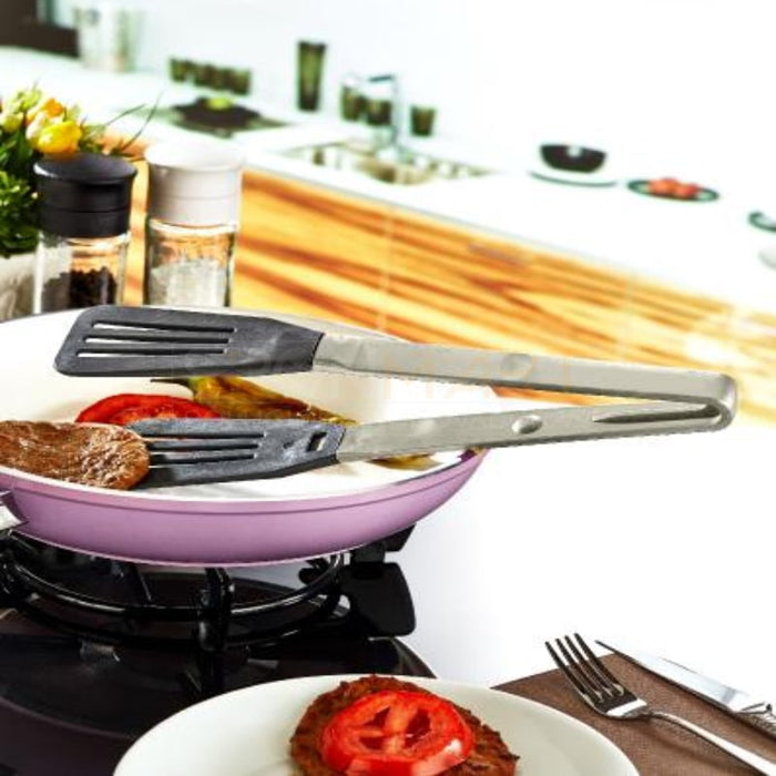 Pinzas de cocina de bronmart,extra anchas, cocina, barbacoa. Cabeza de espátula de nailon fácil de girar para cacerola, barbacoa, carne, ensalada, parrilla. Acero inoxidable con agarre de silicona. Pinzas antiadherentes, aptas para lavavajillas