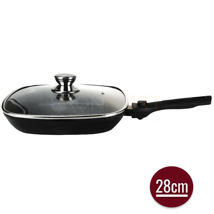 Sartén Grill con Tapa y Asa Desmontable _ BronKitchen©,IM-GRLD28DFM (1)-min,sarten-asadora-de-piedra-royalty-line-grill-marmol-rl-ag24m-rl-ag28m-cuadrada,sarten grill,sartén parrilla,sartenes para parrilla de induccion,sarten parrillero,sarten tipo parrilla,sarten para parrilla,Gotoll Sartén Parrilla 28cm,Grill Asador con Rayas,Sartén Grill Cuadrada Plancha de Aluminio Fundido con Antiadherente,Apto para Todo Tipo de Cocinas Incluido Inducción, Libre de PFOA