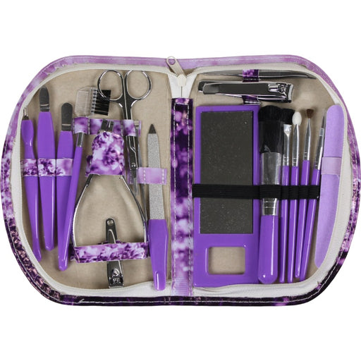 Set,de,18,Piezas,para,Manicura,y,Pedicura,BronWellys©,Set,de,manicura,y,pedicura,de,18,piezas,de,bronmart,Set,para,uñas,con,todo,lo,necesario,para,hombre,y,mujer,en,estuche,de,piel,auténtica, color negro,purpura