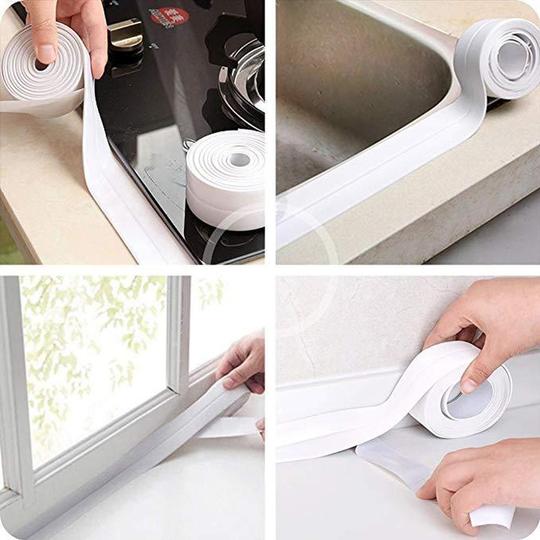 baño, ducha, fregadero, cinta de sellado de baño, cinta adhesiva blanca de PVC para pared impermeable, autoadhesiva para baño, cocina