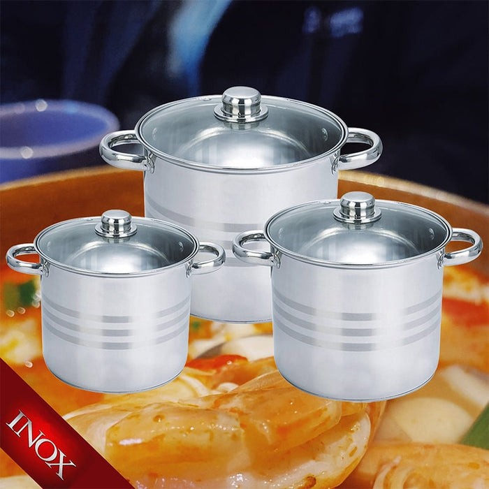 ollas,juego,de,ollas,Pack,de,ollas,mate,de,acero,inoxidable,con,tapas,de,vidrio,de,10,a,15,litros,BronKitchen©,Olla,Antiadherente,con,Tapa,Vidrio,Apto,Cocina,Inducción,Gas,Fuego,y,Horno,Color,Plata