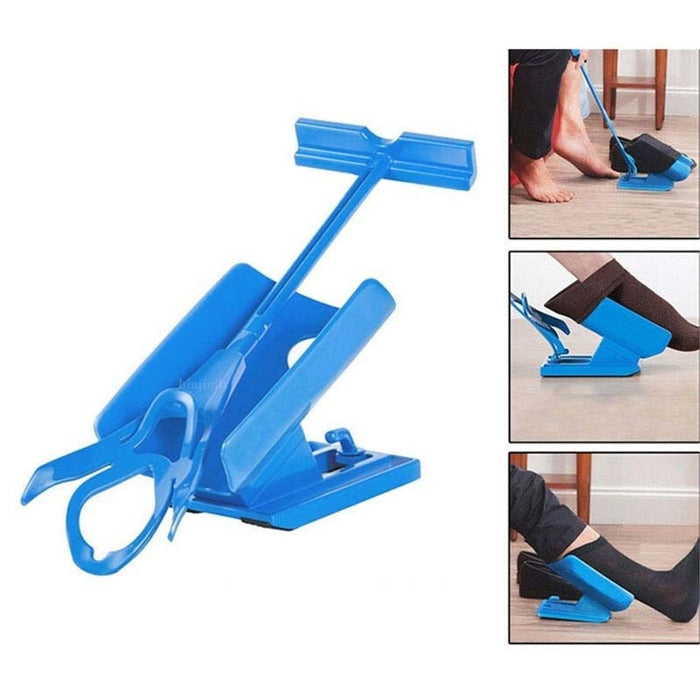 Ayudante azul de ayuda deslizante de calcetines de 1 pieza, el kit ayuda a poner los calcetines apagados, sin doblar el cuerno del zapato adecuado para calcetines soporte para pies