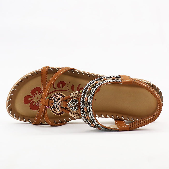 Sandalias Retro para mujer, zapatos de costura con estampado de flores a la moda, sandalias de verano con diseño de diamantes de imitación, sandalias con banda elástica de plataforma suave