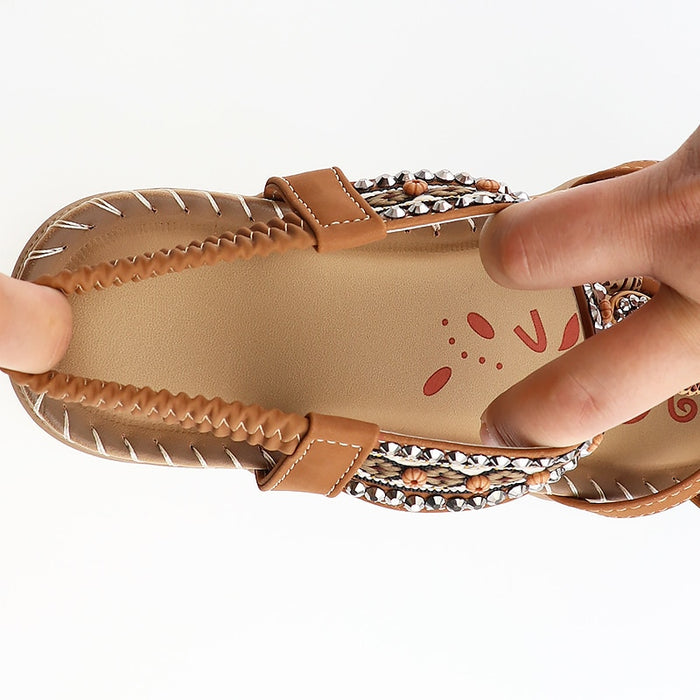 Sandalias Retro para mujer, zapatos de costura con estampado de flores a la moda, sandalias de verano con diseño de diamantes de imitación, sandalias con banda elástica de plataforma suave