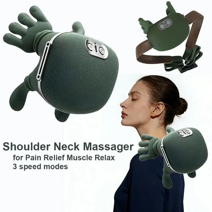 Masajeador de cuello y hombros con manos masajeadoras en uso