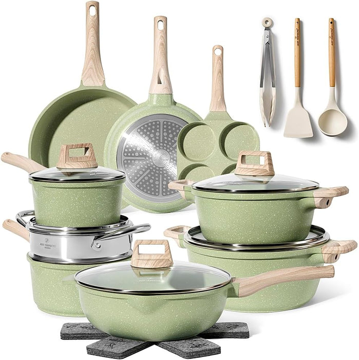 Batería de Cocina Granito 21 Piezas Just Perfecto – Verde con Utensilios Completa