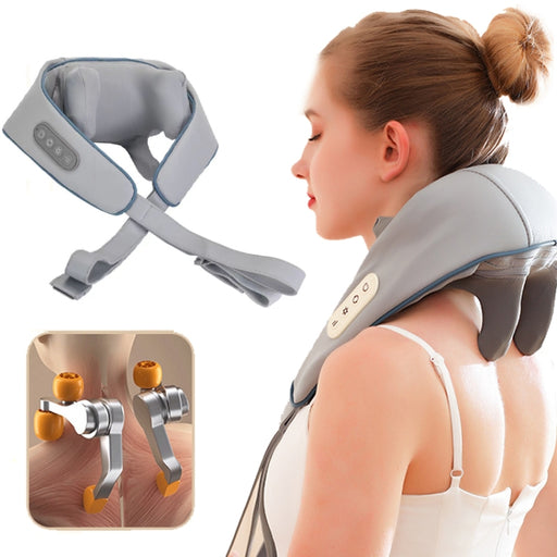 Masajeador Eléctrico Shiatsu para Cuello y Hombros con Calor - Alivio de Tensión Muscular con calor (gris) - Bronmart